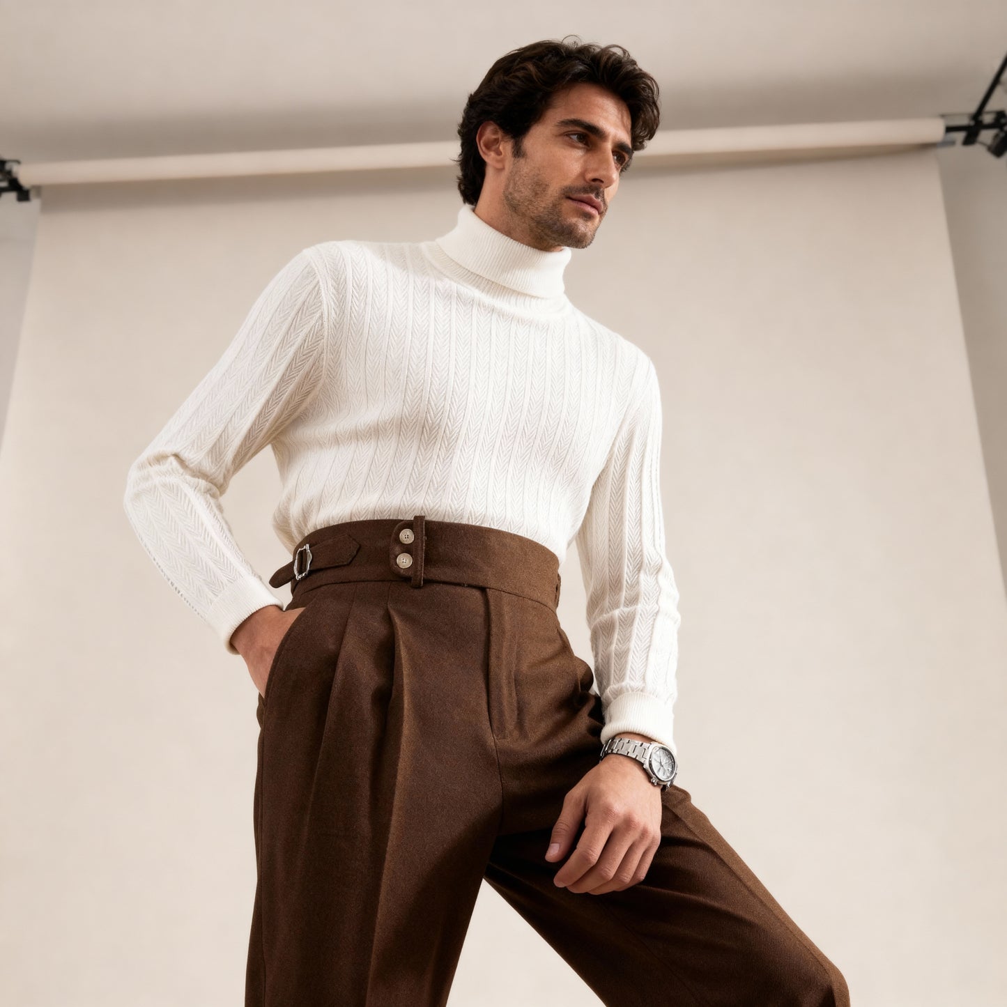 Italian Naples Trousers High Waisted Straight