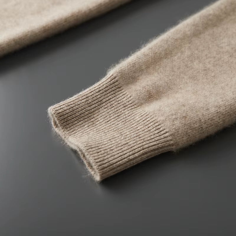 Men'S New round Neck Cardigan 100% Merino Wool Knitted Sweater Casual Loose Long Sleeved Coat Autumn and Winter Thick Warm Jacke