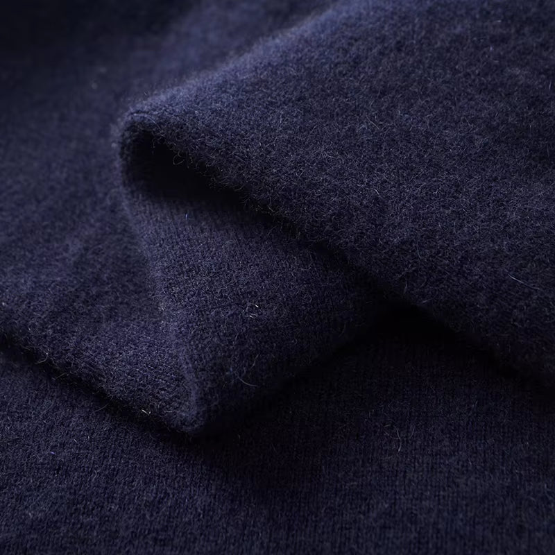 New Men'S Thick Lapel Collar Zipper Cardigan 100% Merino Wool Knitted Sweater Casual Color Contrast Warm Autumn/Winter Jacket