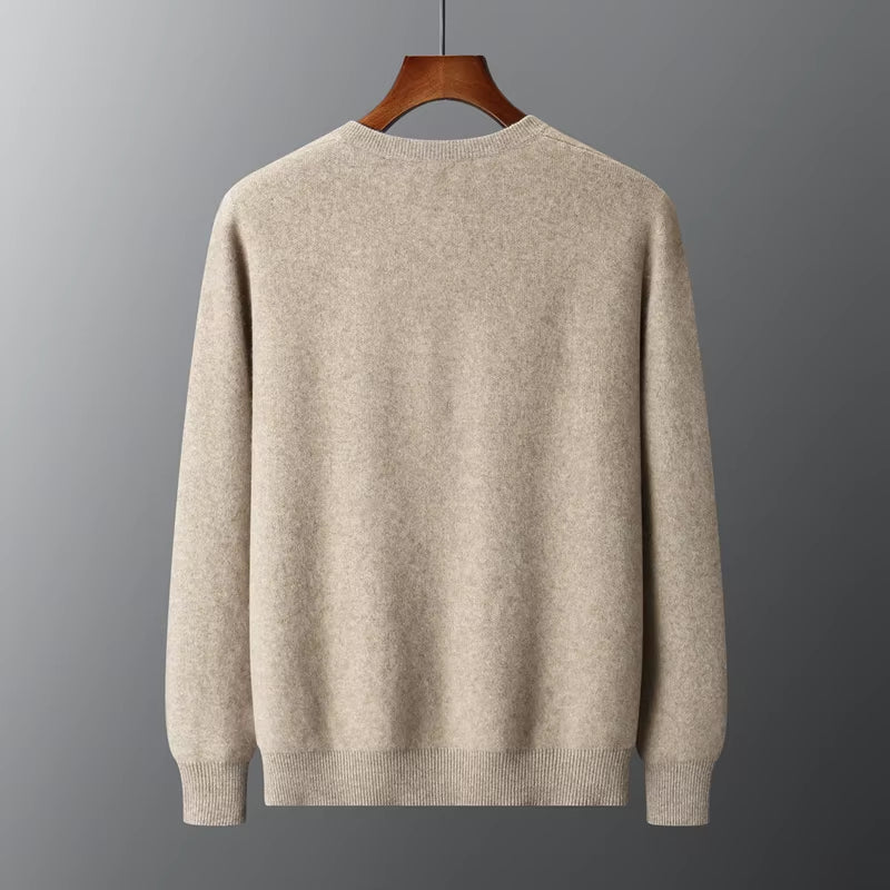 Men'S New round Neck Cardigan 100% Merino Wool Knitted Sweater Casual Loose Long Sleeved Coat Autumn and Winter Thick Warm Jacke