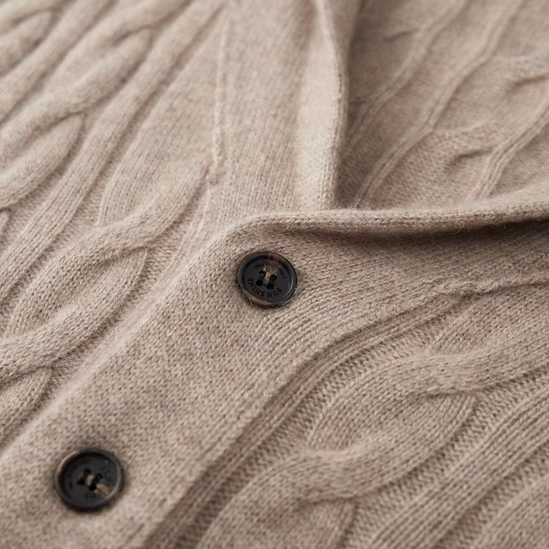 New Release: Men'S Collar V-Neck Cardigan Sweater, Thickened 100% Merino Wool Knit Sweater for Autumn Winter Warm Men'S Clothing