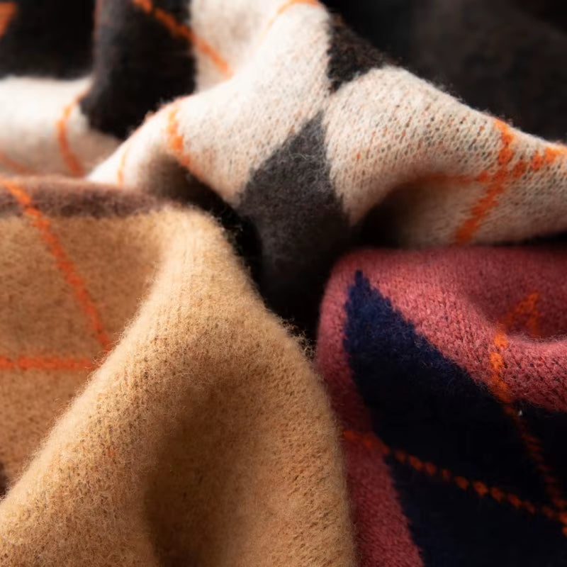 Autumn Winter New Men'S Sweater 100% Pure Wool round Neck Pullover Thickened and Warm Contrast Color Tops Long Sleeved