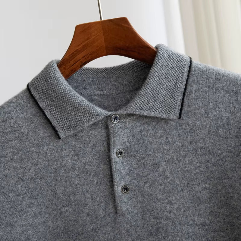 Spring/Summer New Short Sleeved 100% Pure Wool Men'S POLO Pullover Vest Casual Business Loose Solid Solor T-Shirt Men'S Clothing