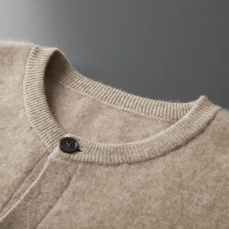 Men'S New round Neck Cardigan 100% Merino Wool Knitted Sweater Casual Loose Long Sleeved Coat Autumn and Winter Thick Warm Jacke