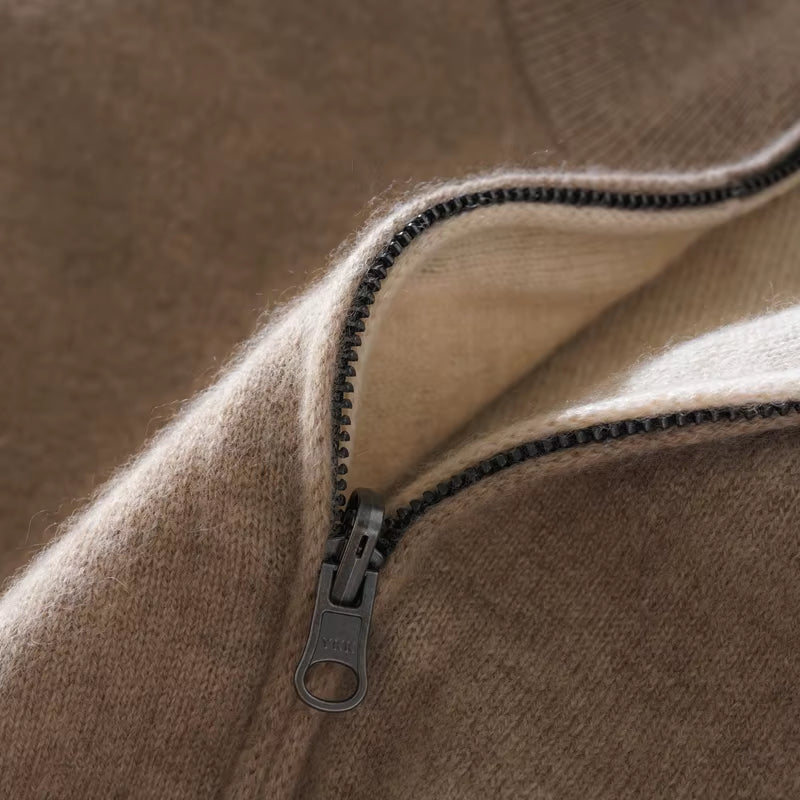 Autumn and Winter New Double Sided Thick Sweater 100% Merino Wool Knitted Zipper Cardigan Casual Fashion Warm Men'S Long Sleeve