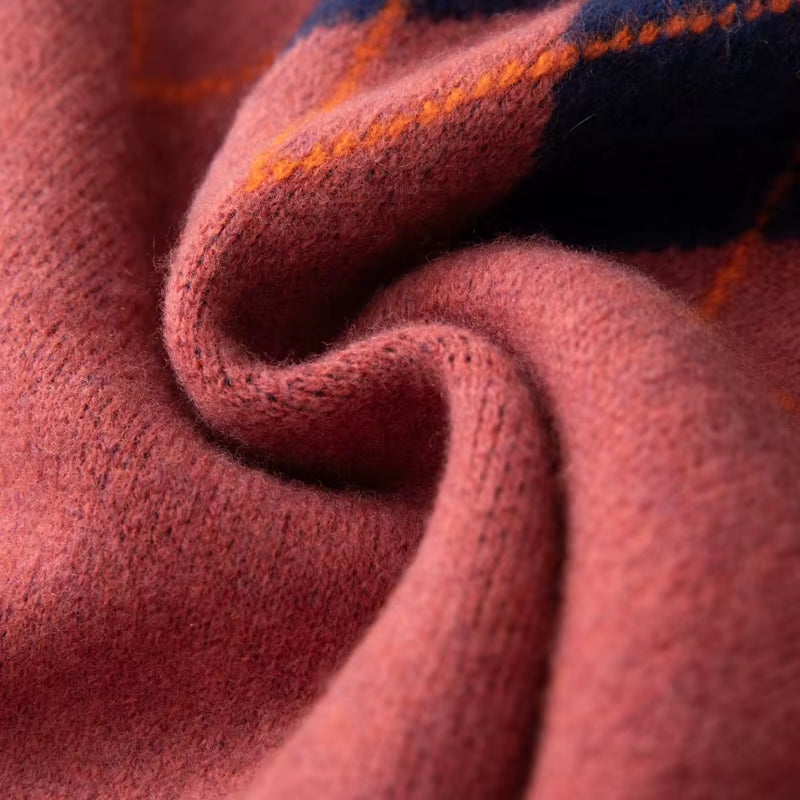 Autumn Winter New Men'S Sweater 100% Pure Wool round Neck Pullover Thickened and Warm Contrast Color Tops Long Sleeved