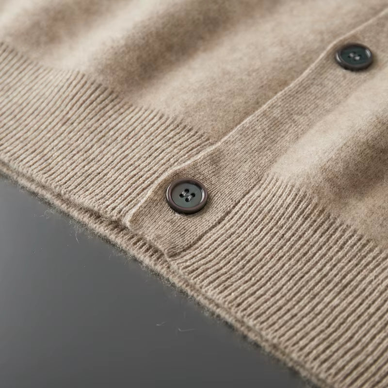 Men'S New round Neck Cardigan 100% Merino Wool Knitted Sweater Casual Loose Long Sleeved Coat Autumn and Winter Thick Warm Jacke