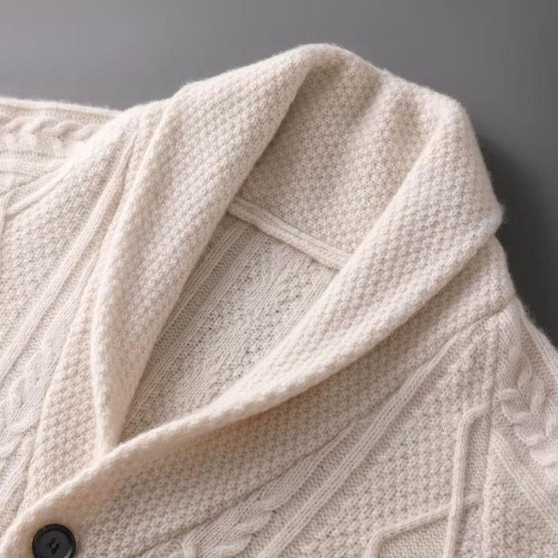 Autumn Winter New Five Needle Thick 100% Merino Wool Sweater Men'S Lapel Knitted Cardigan Business Casual Warm Shirt Menswear