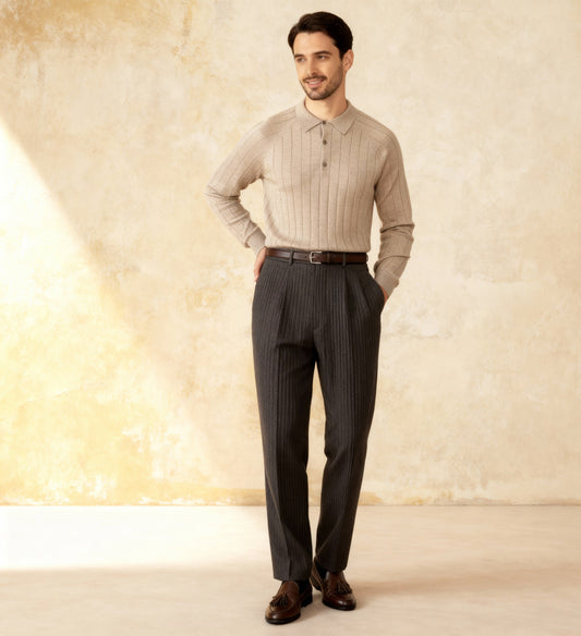 Slim-Fit Lapel Long-Sleeved POLO  Sweater