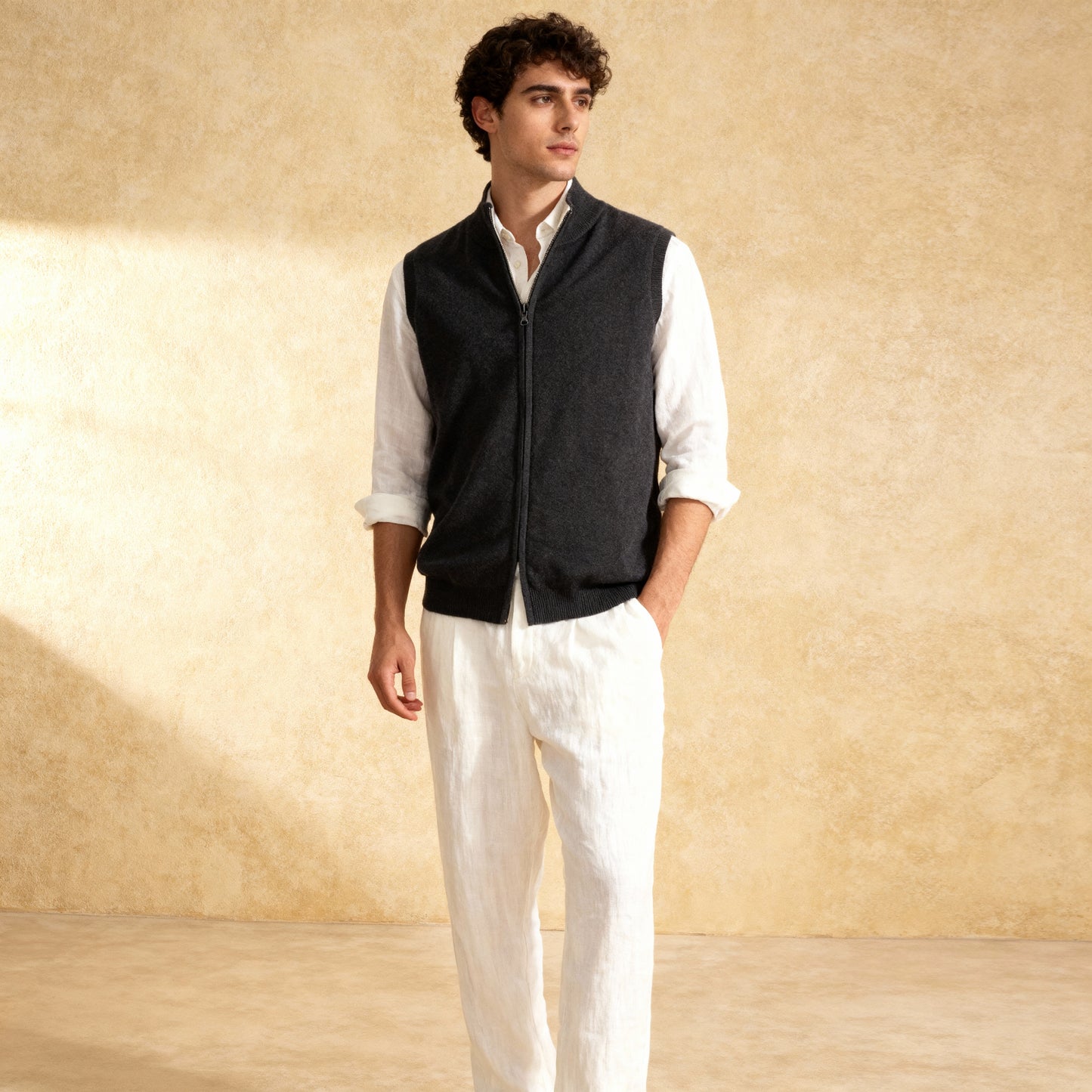 Double-Sided Zipper Knitted Vest 100% Merino Wool Sweater