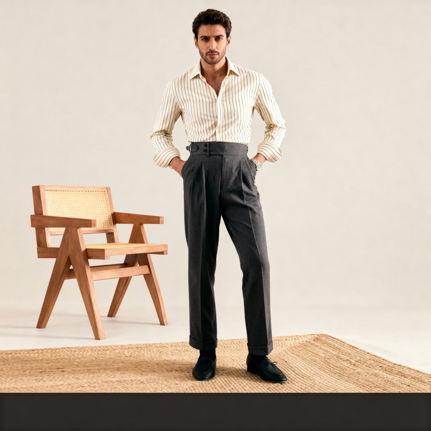 Italian Naples Trousers High Waisted Straight