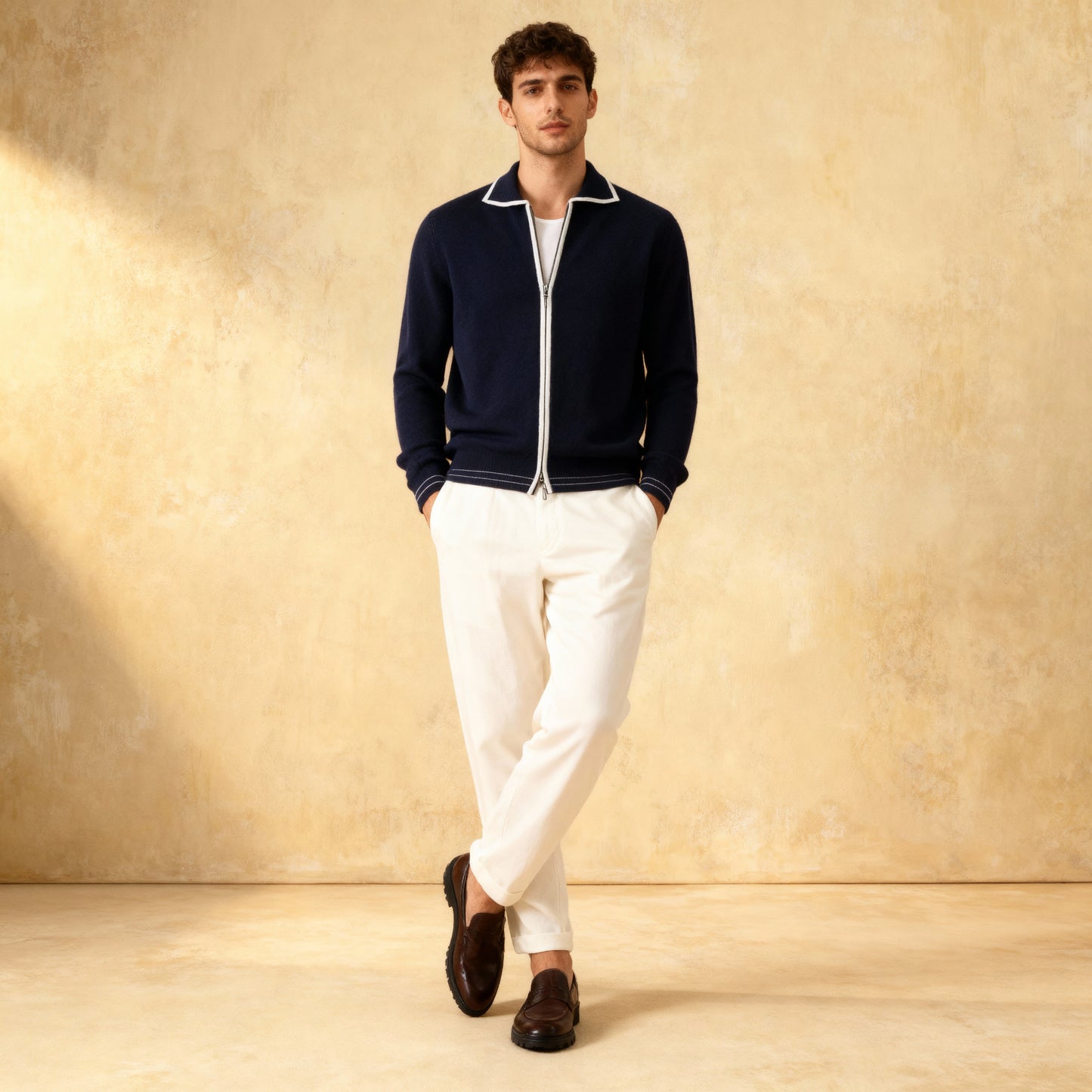 Lapel Collar Cardigan 100% Merino Wool