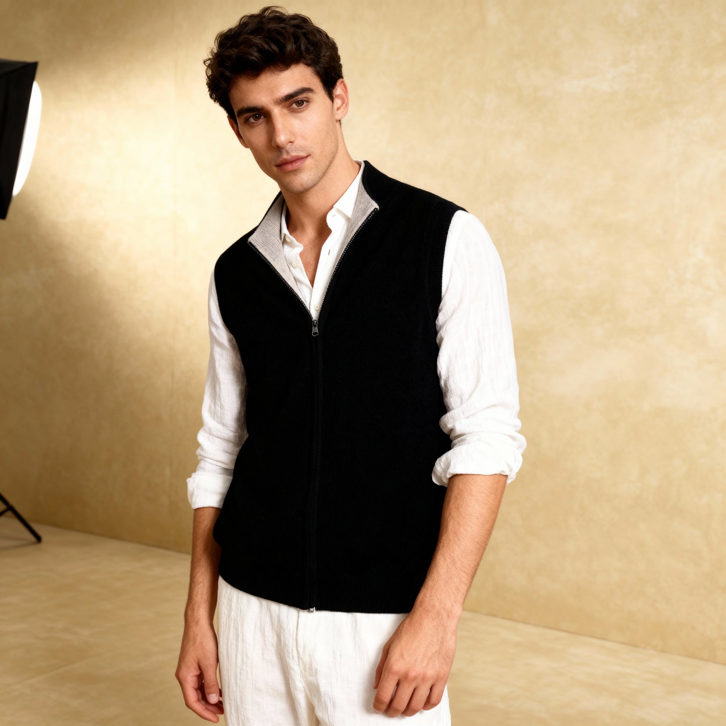 Double-Sided Zipper Knitted Vest 100% Merino Wool Sweater