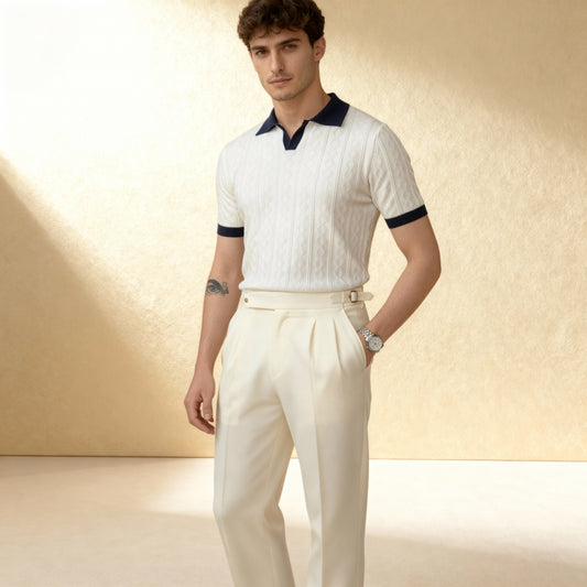 Color-Block Lapel British Vintage Slim-Fit  Polo Shirt