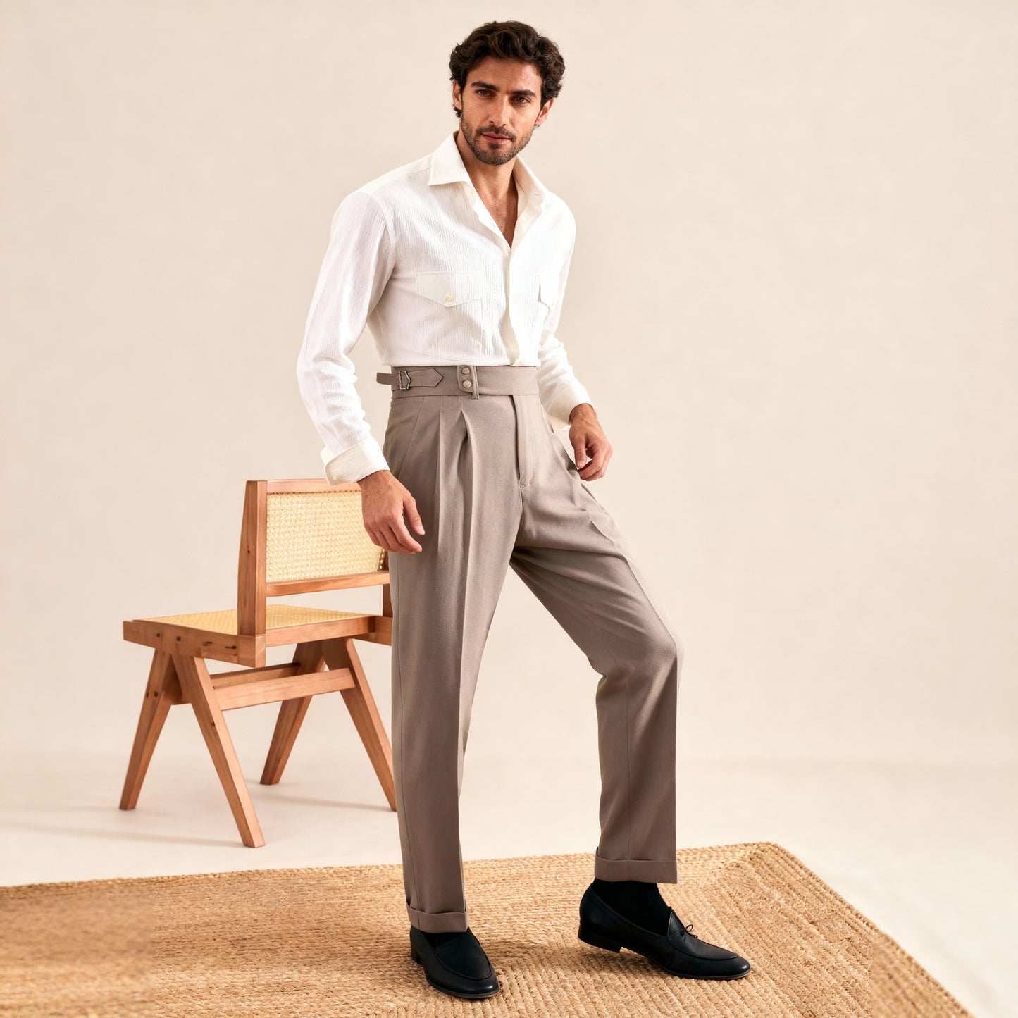 Italian Naples Trousers High Waisted Straight