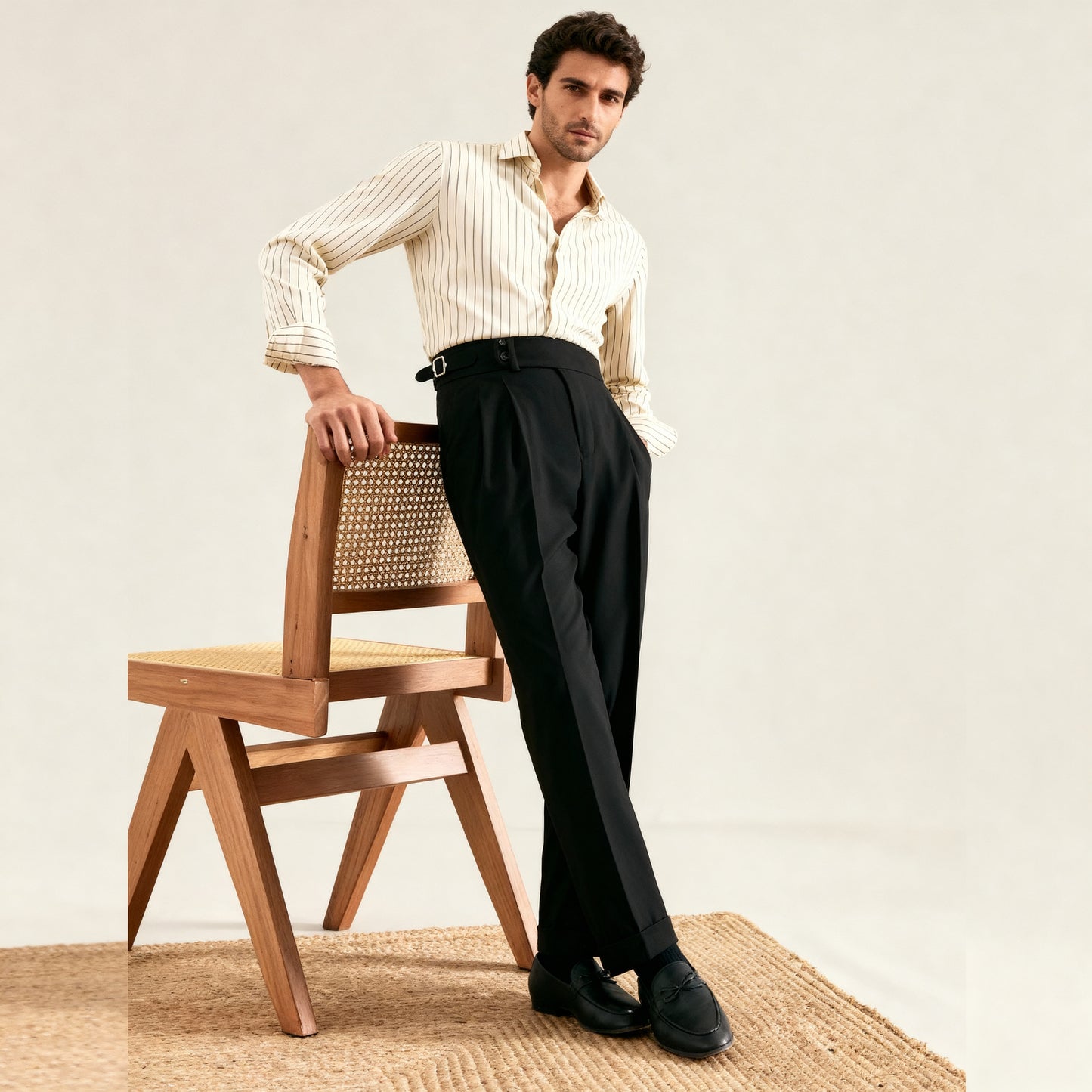 Italian Naples Trousers High Waisted Straight