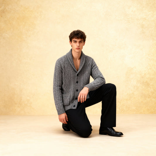 100% Merino Wool Sweater Lapel Knitted Cardigan