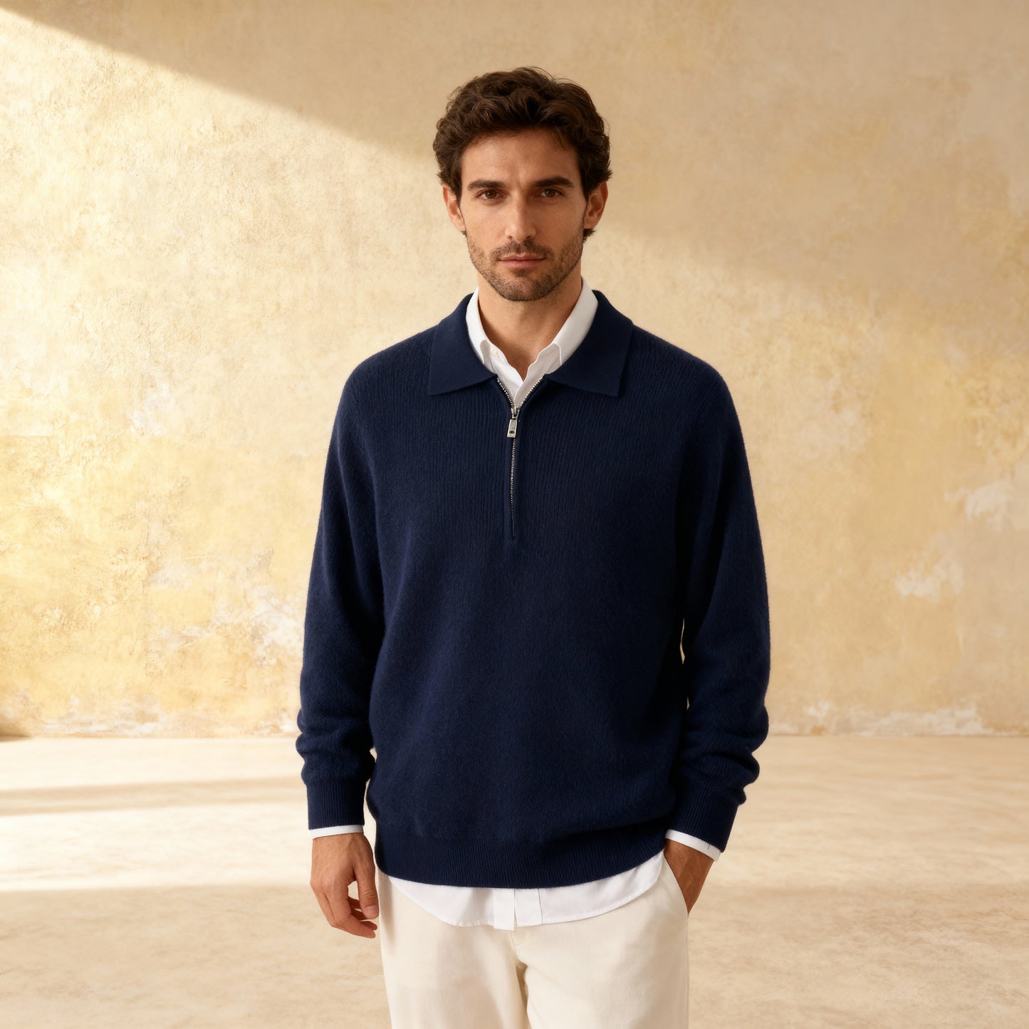 100% Merino Wool Sweater POLO Collar