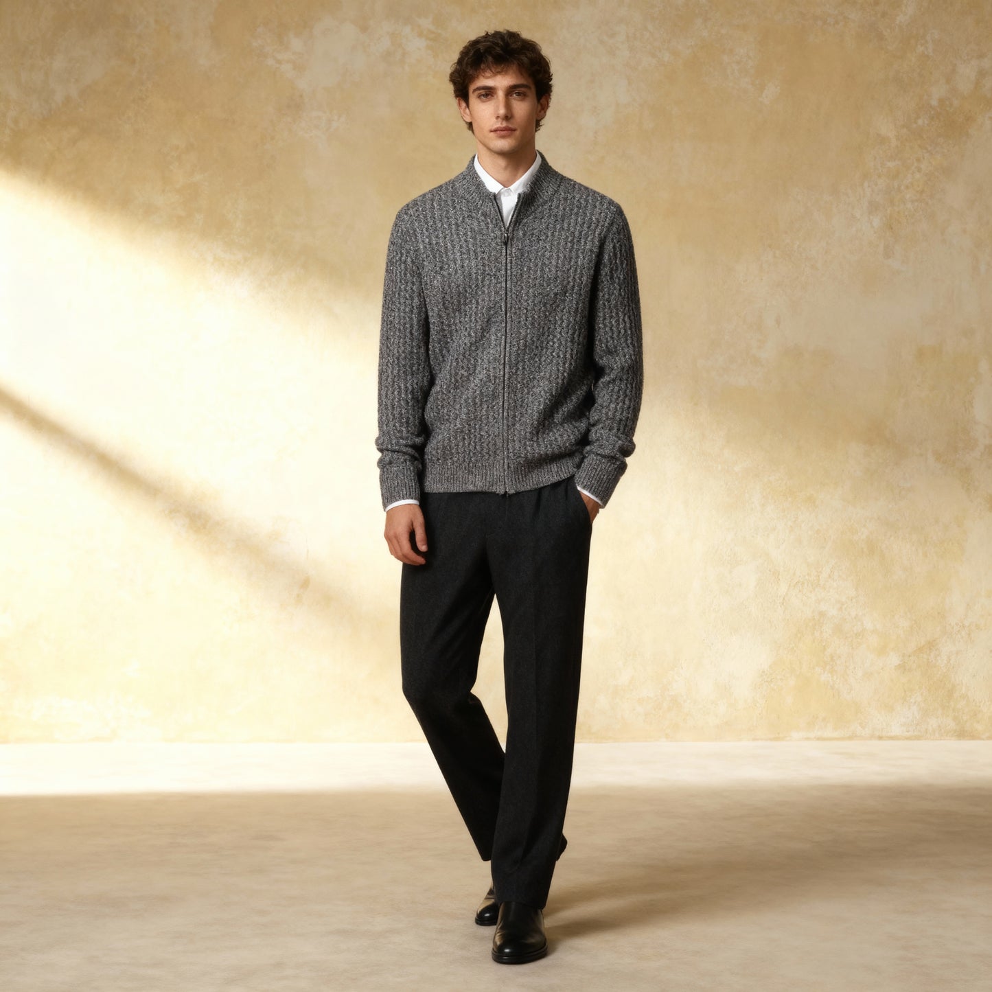 100% Merino Wool Stand Collar Cardigan
