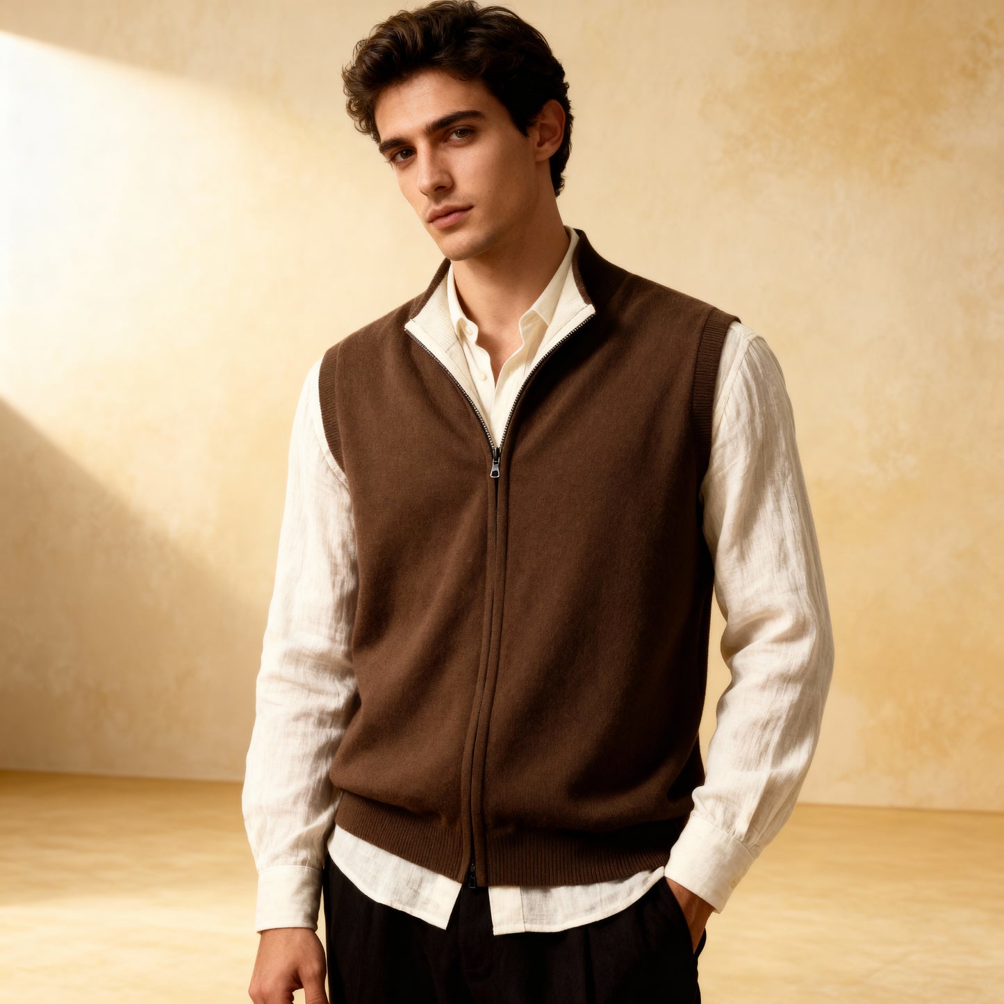 Double-Sided Zipper Knitted Vest 100% Merino Wool Sweater