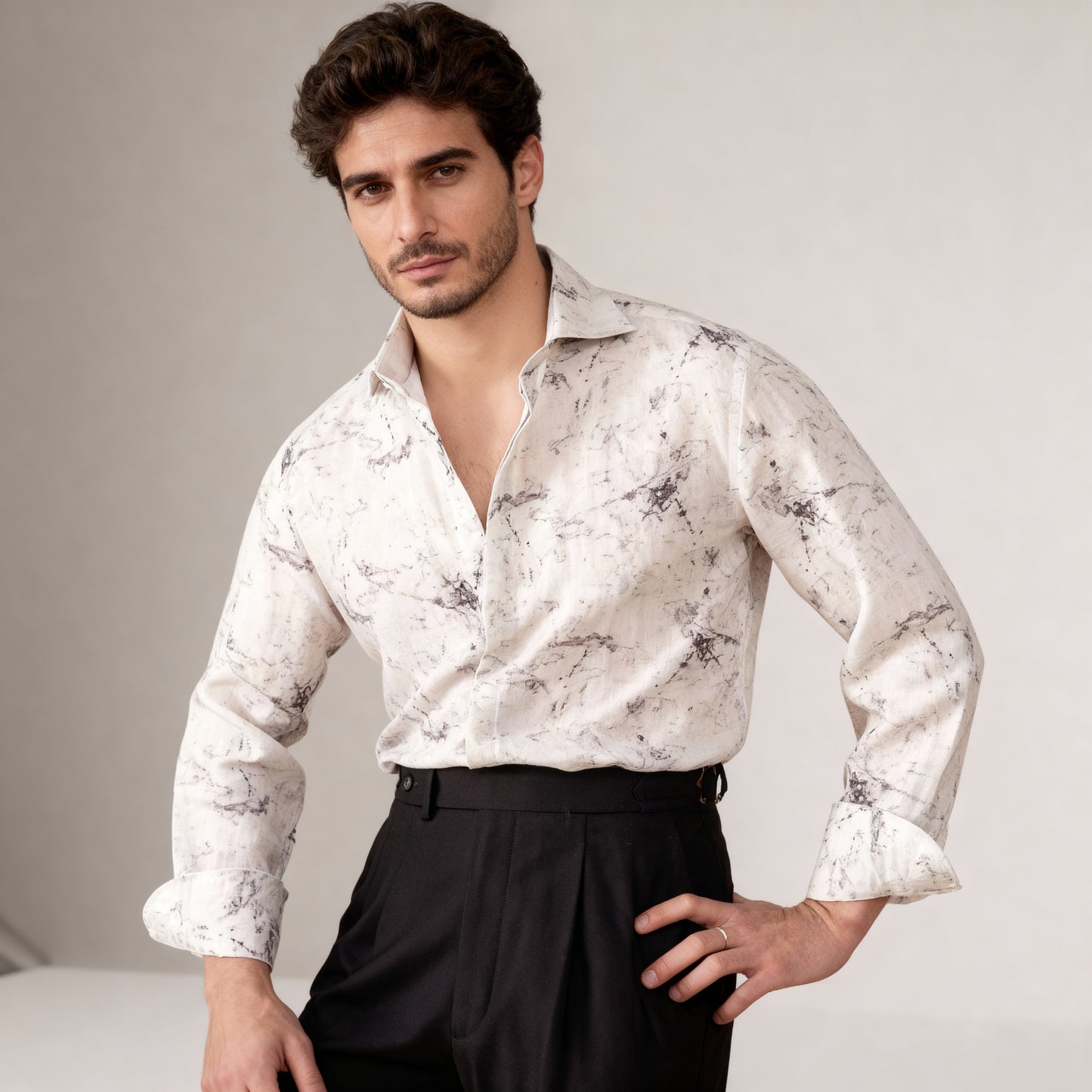 Draped Breathable  Shirt Lyocell Linen Casual Vintage