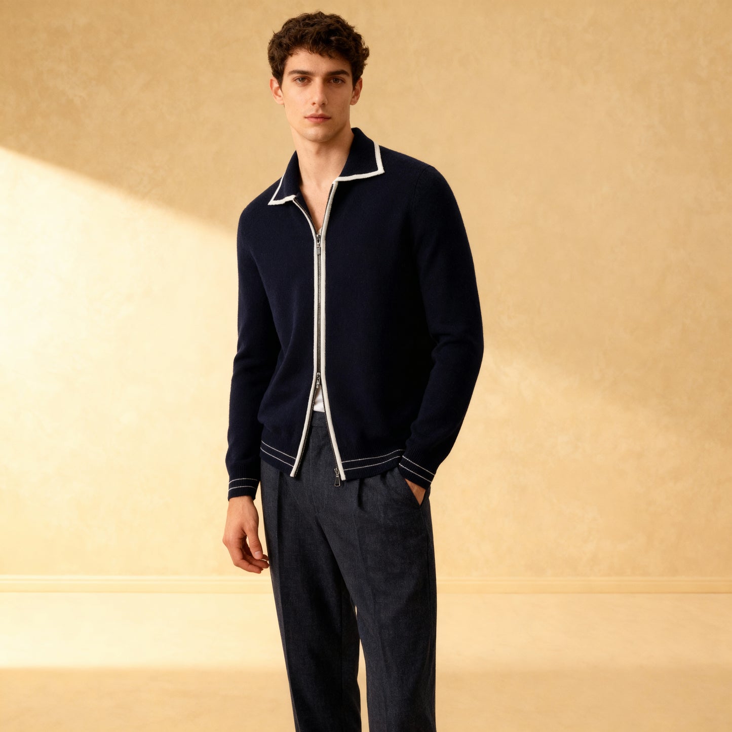 Lapel Collar Cardigan 100% Merino Wool