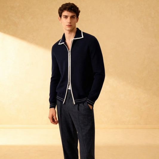 Lapel Collar Cardigan 100% Merino Wool