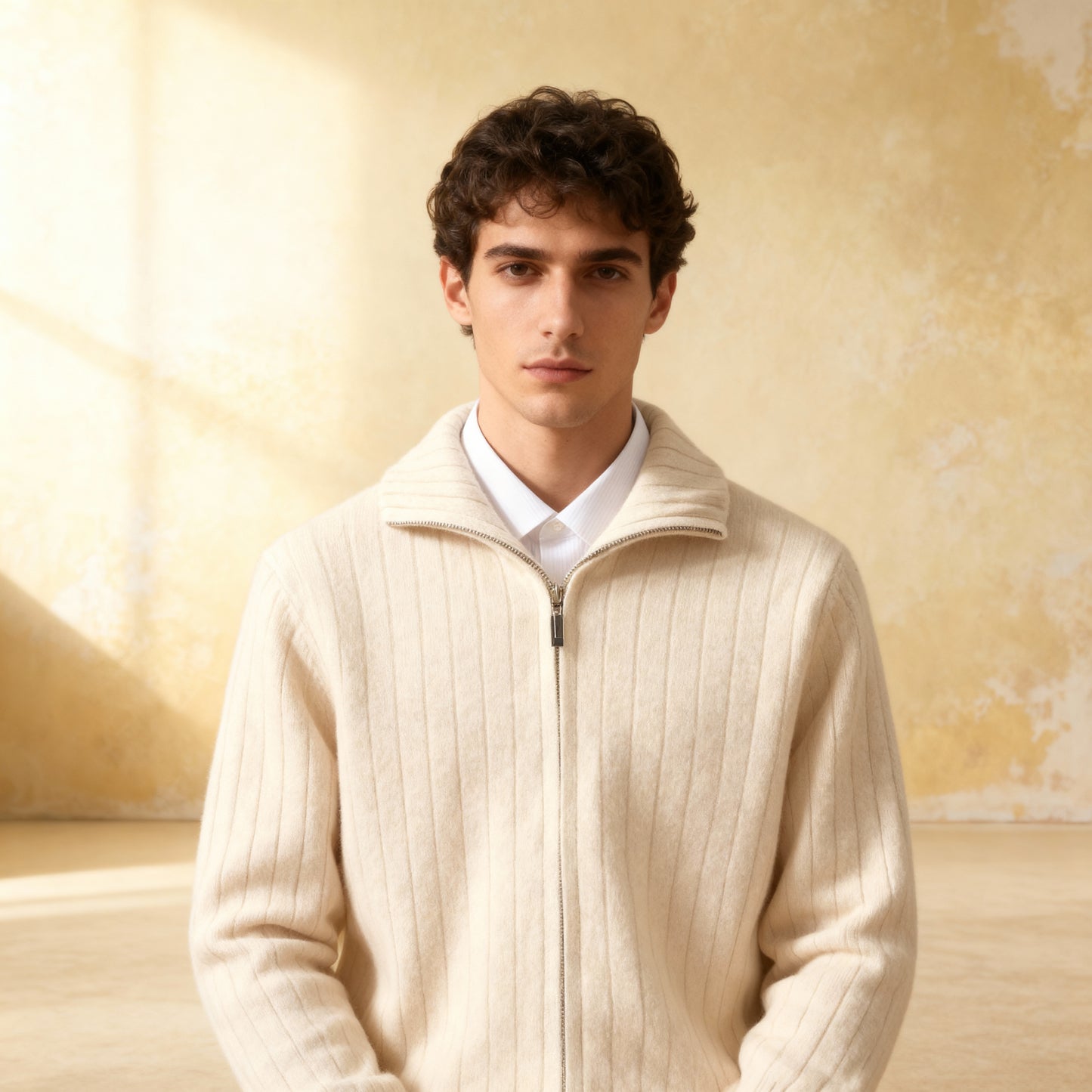 100% Merino Wool Sweater Business Casual Zipper