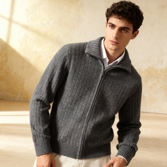 100% Merino Wool Sweater Business Casual Zipper